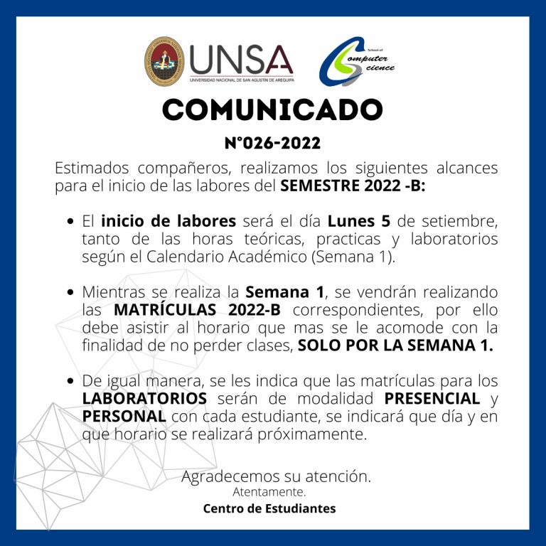 Inicio Del Semestre 2022 – B – UNSA